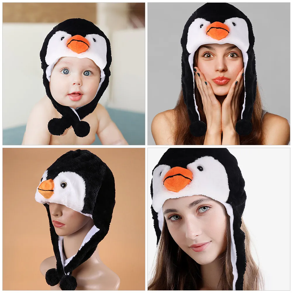 

4Pcs Penguin Earflap Hats Cartoon Party Headgear Cosplay Prop Performance Costume Festival Accessory Penguin Hat Prop