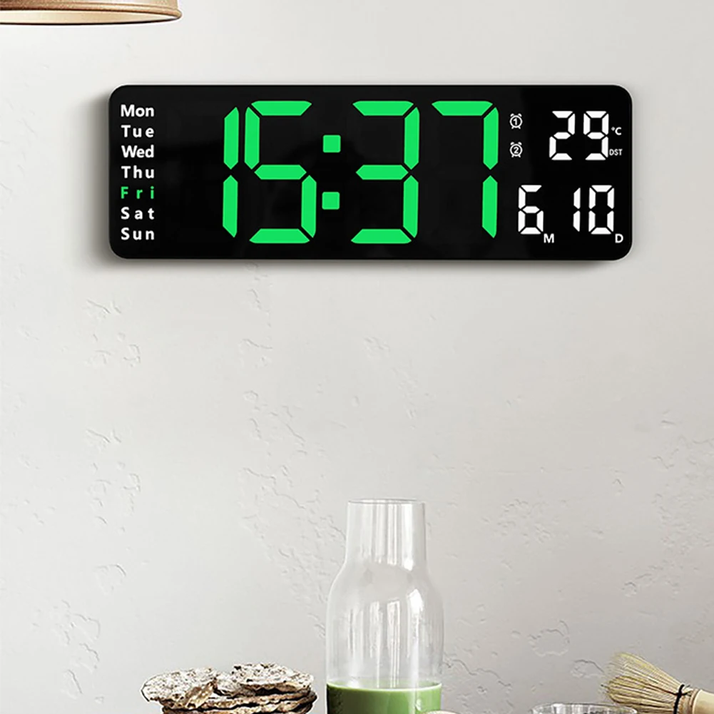 

13" LED Wall Clock Large Display with Remote Control,Table Clock with Temperature,Date,Week,Digital Alarm Clock for Bedroom