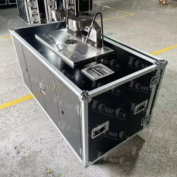 Custom mobile coffee station road case espresso machine coffee cart case with door and side table