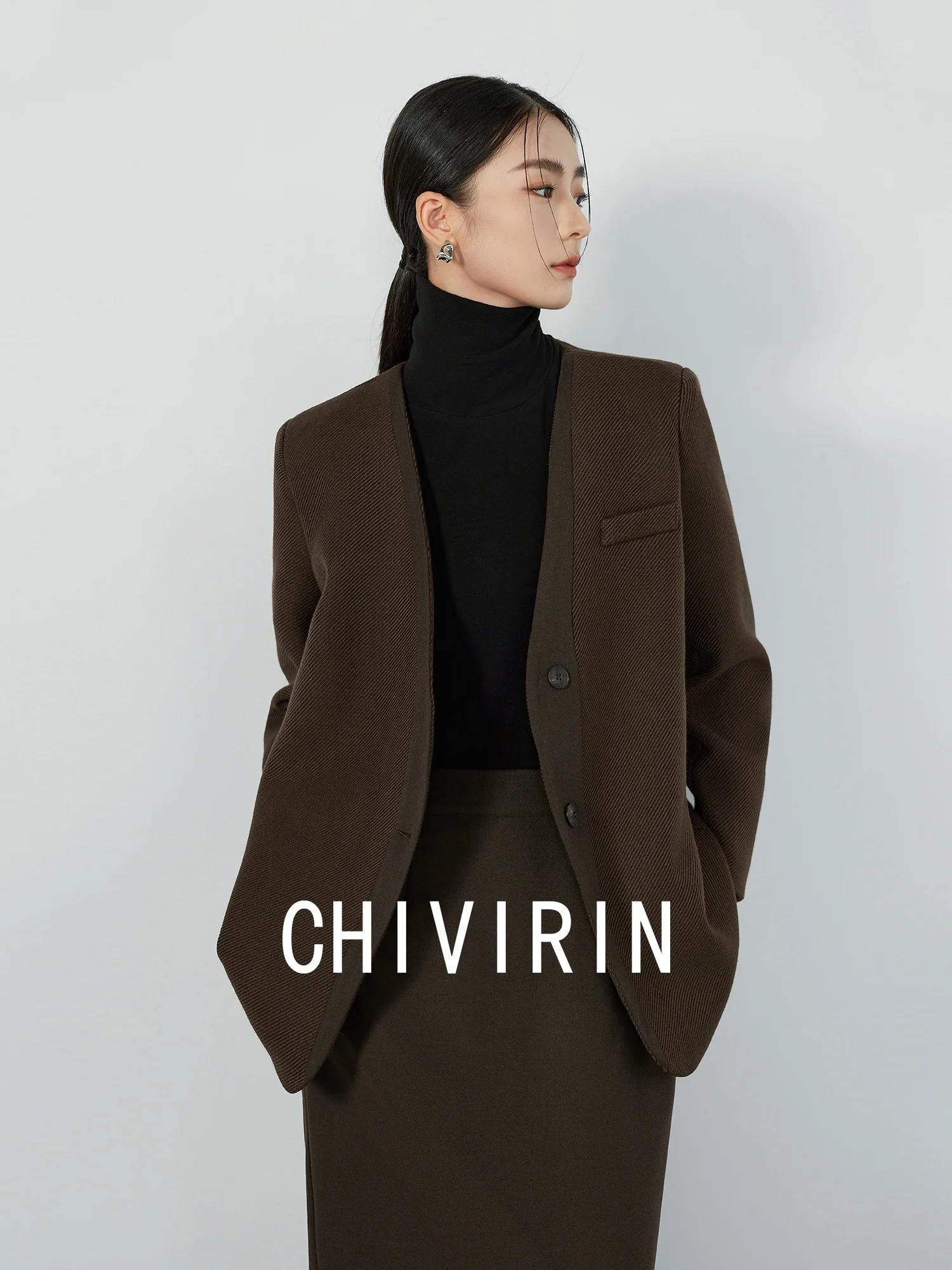 

Роскошный шерстяной костюм Chivirin для женщин, повседневный свободный крой, винтажный теплый костюм, гарантированный деловой повседневный круглый костюм на весь год