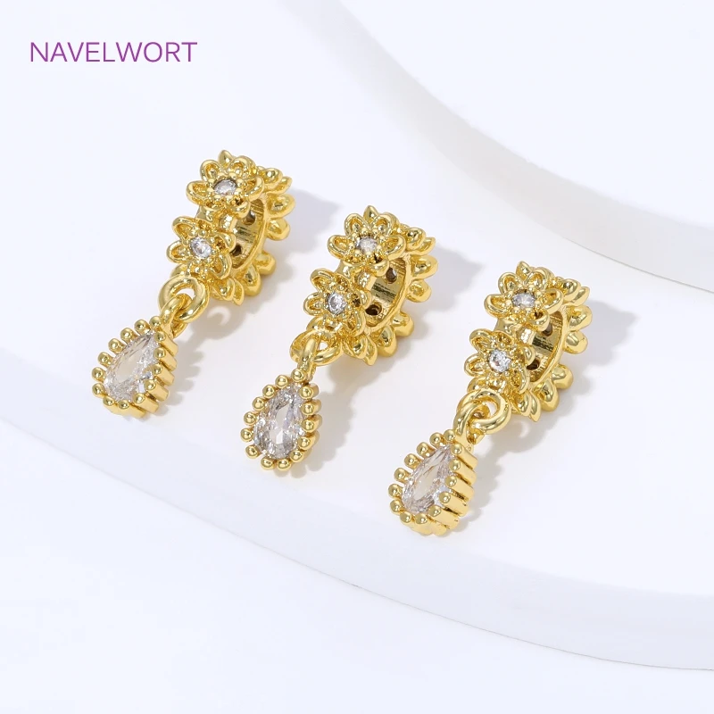 18K Gold Plated Brass Bails Pendants For Necklaces Accessories,Inlaid Zircon Water Drop Charms,DIY Jewelry Making Supplies view 5