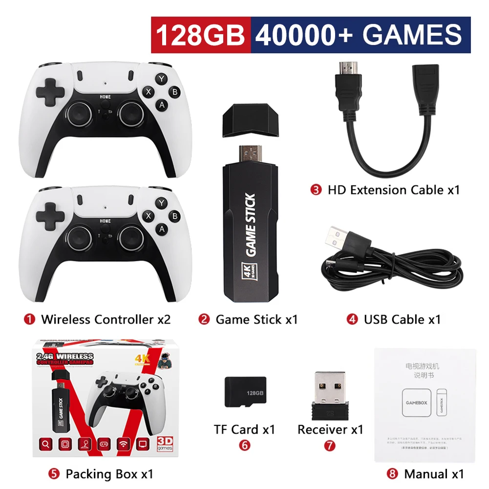 40000+ Games Portable Game Player Anti Slip Design Support 256GB TF Card Expansion HD 4K 2.4G Video Game Console for Kids Child