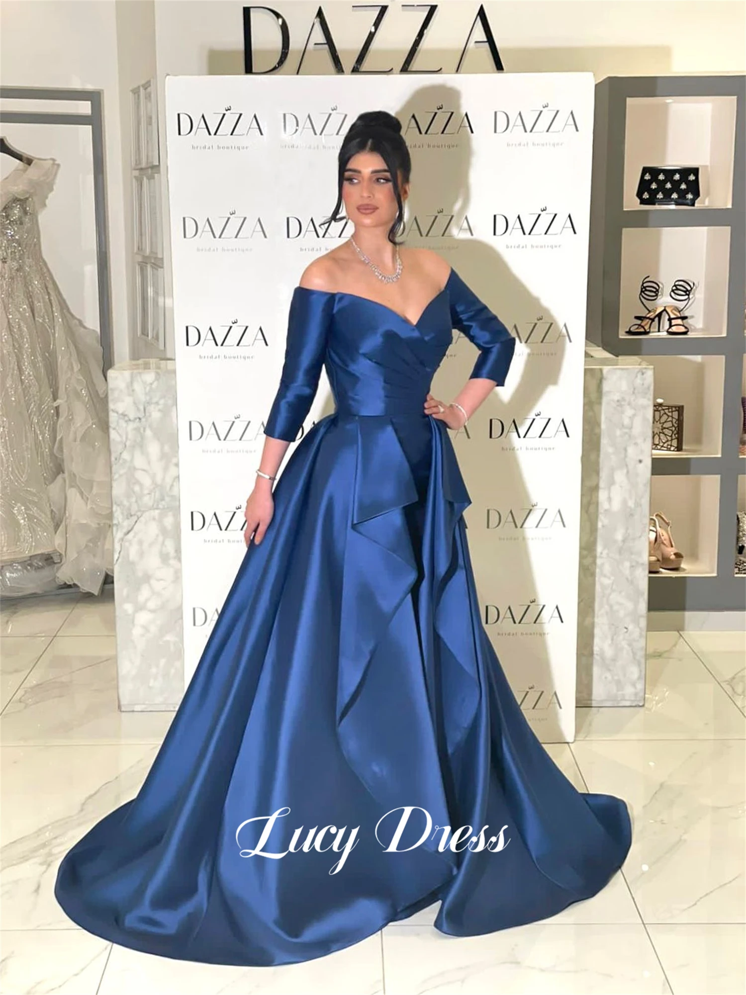 

Lucy Line A Navy Blue Tailing Evening Dress Eid Grace Elegant Dresses for Women Gala Party Robe De Soiree Femmes Sharon Said