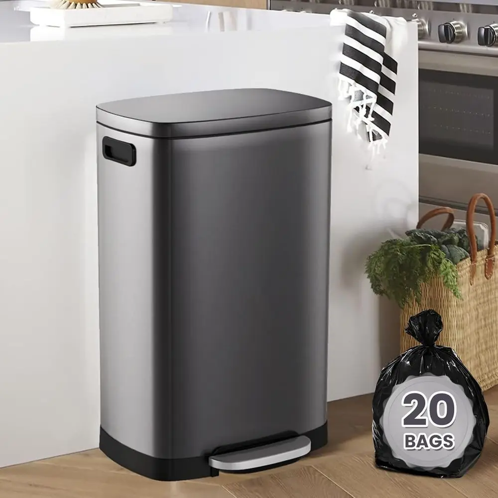 

13 Gallon Stainless Steel Pedal Trash Can with Removable Inner Bucket for Home, Office, Kitchen, Bedroom, Living Room in Titaniu