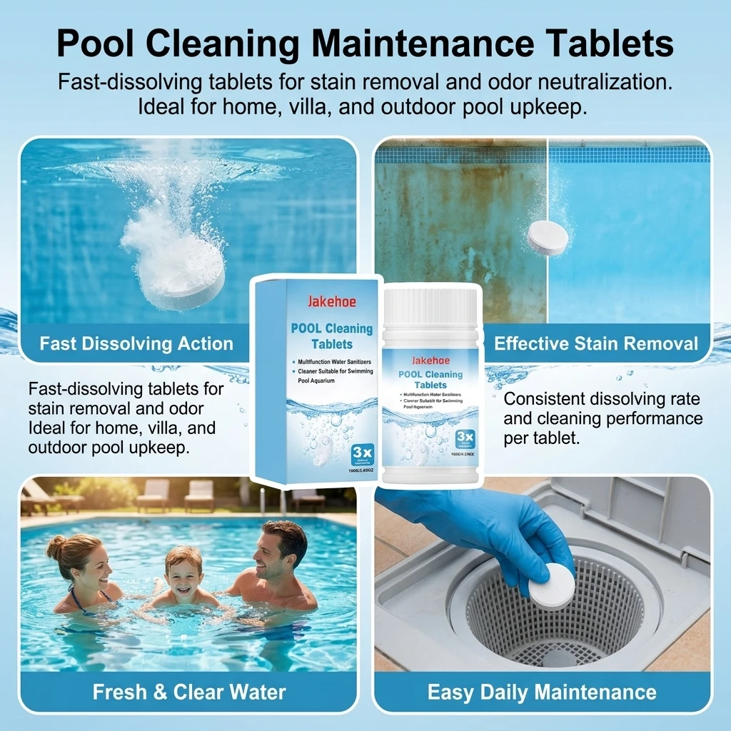 Pool Cleaning Tablets 100g Fast Dissolving Stain Removal Odor Neutralizing Daily Maintenance Tablets for Home Community And
