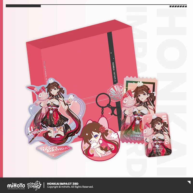 MiHoYo Anime Game Honkai Impact 3 Li Sushang Cosplay 2023 Birthday Gift Box Stand Model Set Acrylic Pendant Badge Laser Ticket