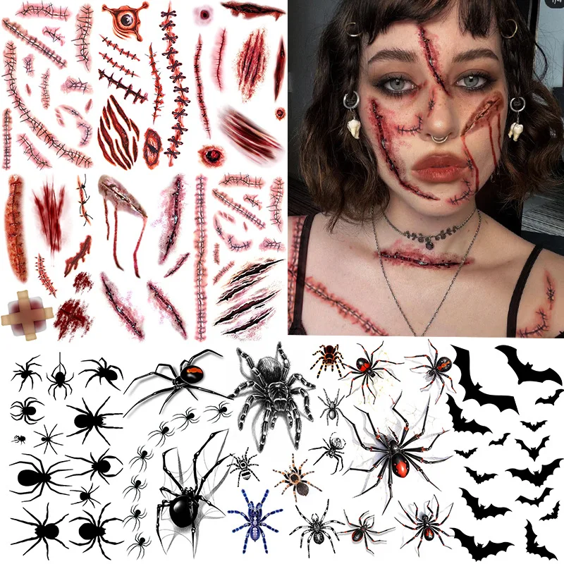 Готические-татуировки-на-Хэллоуин-наклейки-с-черепом-мрачным-жнецем-кровавые-шрамы-водонепроницаемые-временные-искусства-для-страшного-костюма-вечерние-поддельные-татуировки