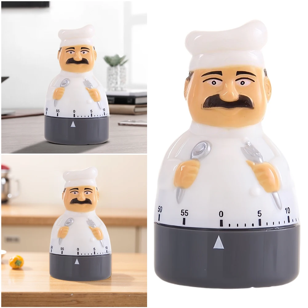 

Cartoon Chef Shaped Kitchen Timer Kitchen Cooking Baking Time Reminder Dial Alarm Plastic Clock for Cooking Baking Frying