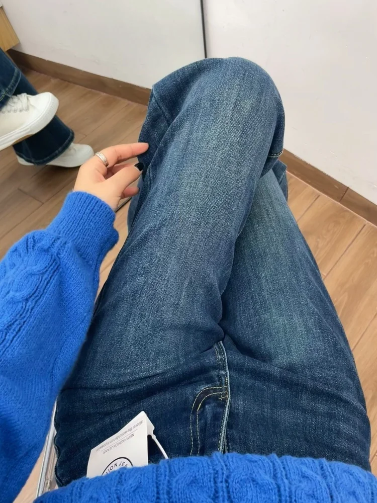 جينز جينز عالي الخصر باللون الأزرق الداكن للنساء لخريف وشتاء Fce مقاس كبير جذاب للتخسيس وإخفاء الورك... #4