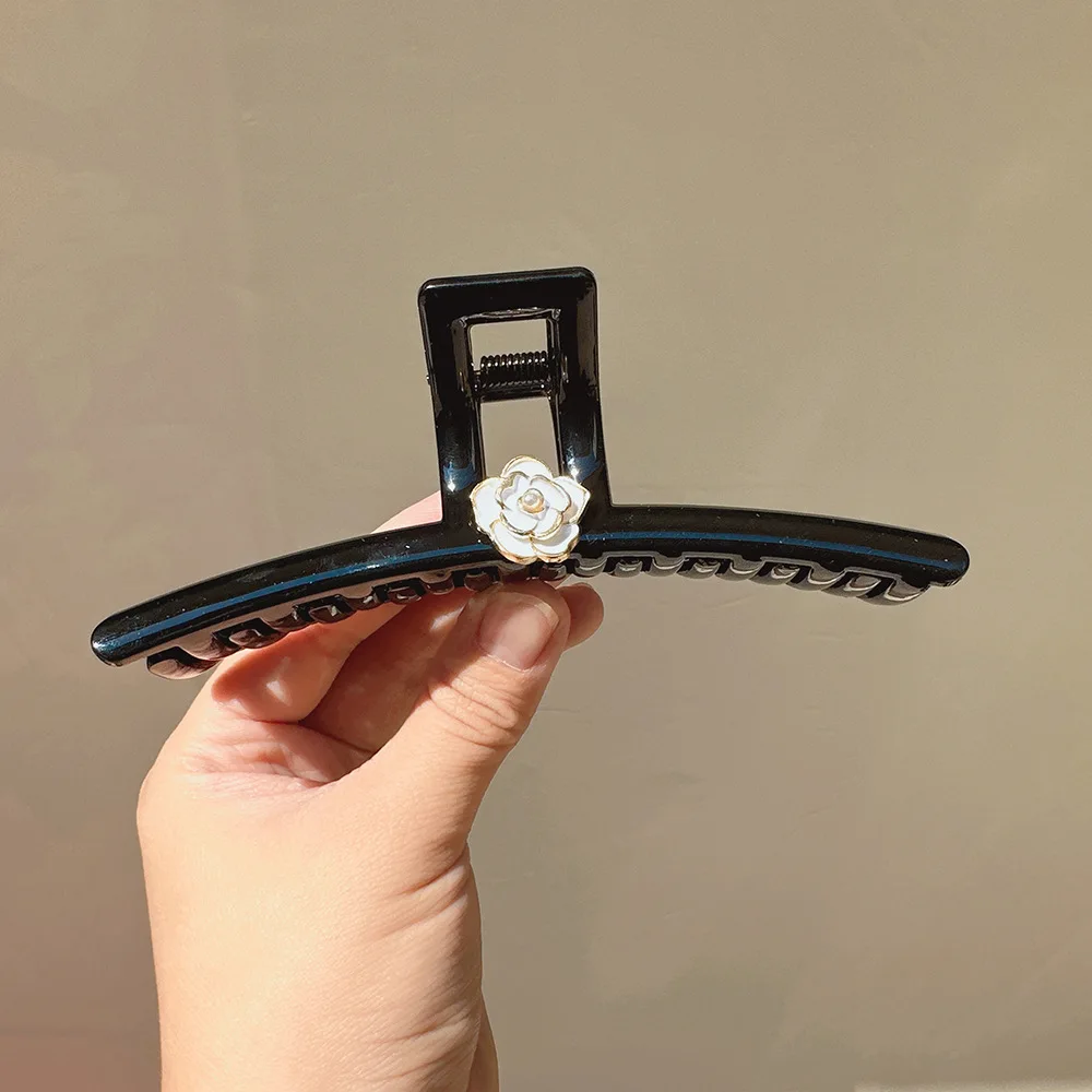 Camellia Flower Hair Jaw Clip Large Size Elegant Simple Non Slip Back Head Bun Holder Premium Strong Grip For Women