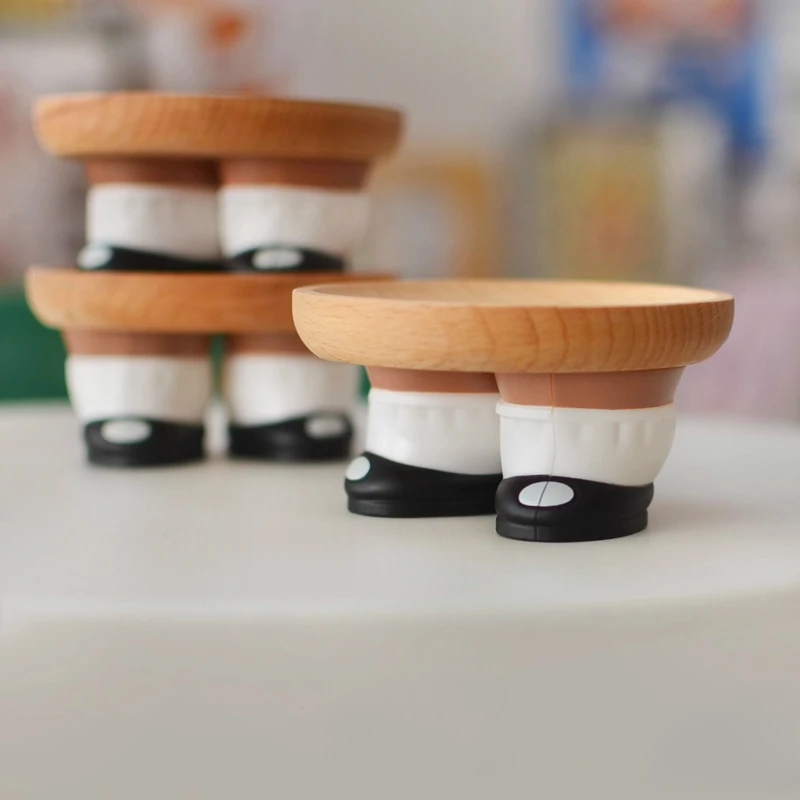 Creative cartoon doll leg solid wood tray,glass sealed jar,blind box figurine display storage cover,fun home decoration ornament