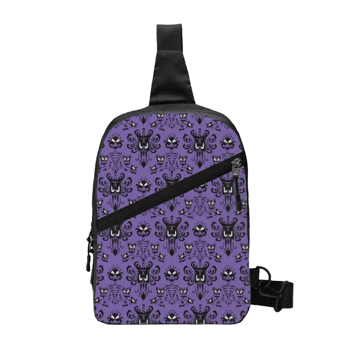 Custom Haunted Mansion Sling Bags Men Fashion Halloween Ghost Happy Haunts Shoulder Chest Crossbody Backpack Traveling Daypack