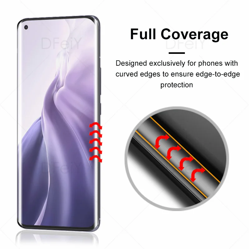 DFeiY UV Glass for Xiaomi Mi 11 Full Coverage UV Screen Protector for Mi 11 Ultra Mi 11 Pro Tempered Glass Film