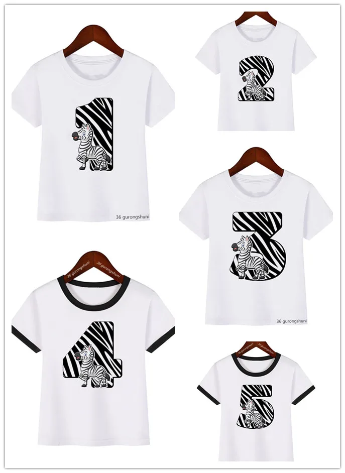 Cute Zebra 1-10th Birthday Digital Animal Print Boys T-Shirt Summer Fashion Tshirt For Kids Funny Toddler Baby Tshirt White Top