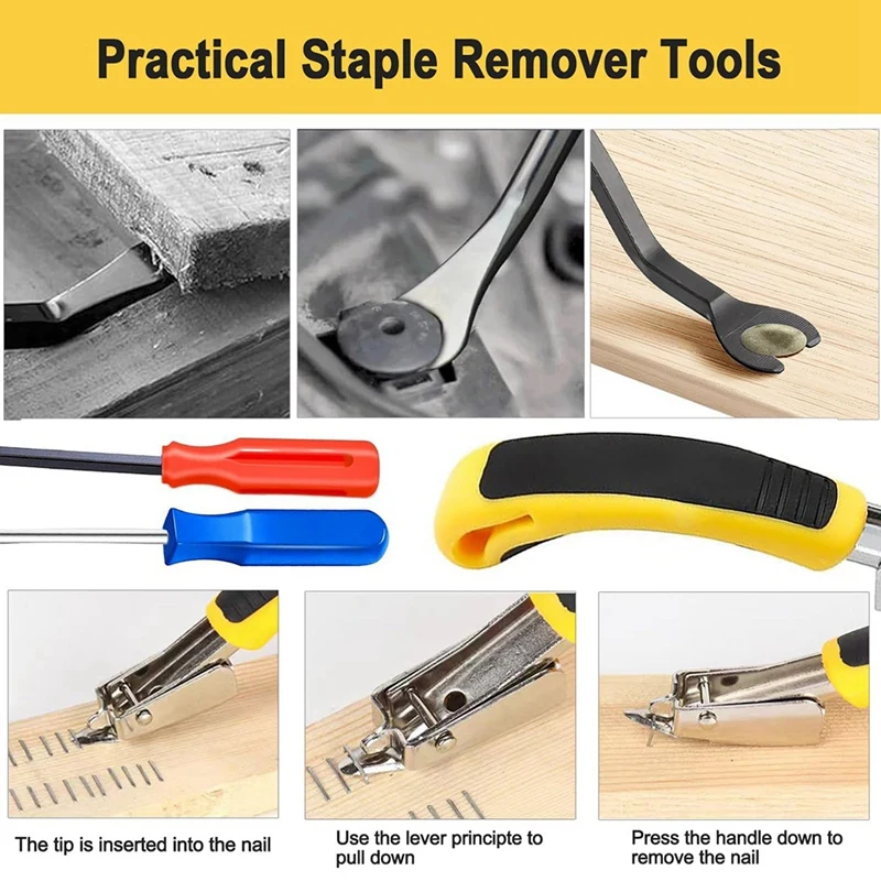 3Pcs Staple Remover, Heavy Duty Upholstery Staple Puller Tool With Ergonomic Handle, Tack-Puller Tool Nail Puller