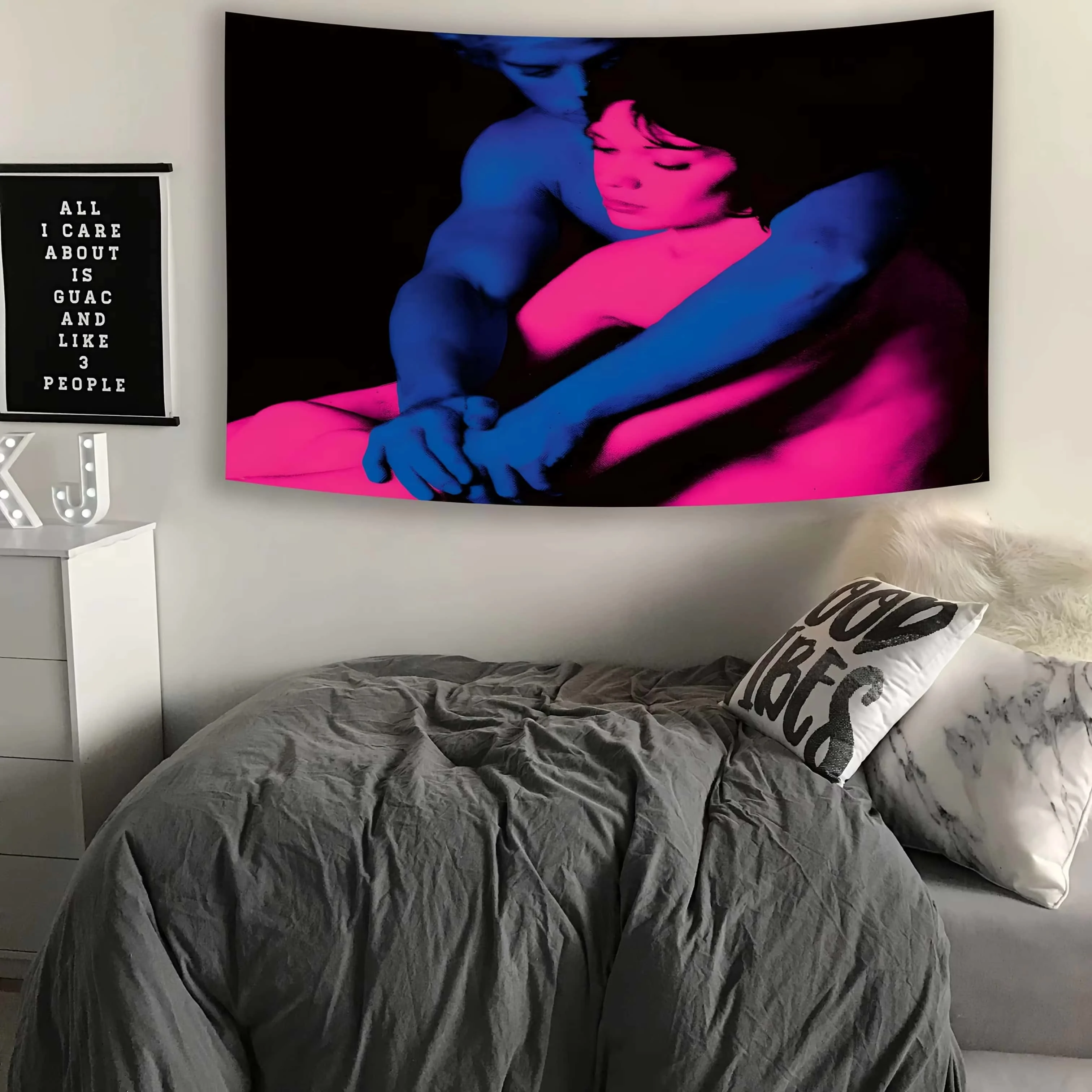 TV Girl Albums Who Really Cares Man and Woman Embrace Red Blue Flag Tapestry Banner for Indoor Decoration, Home Decor