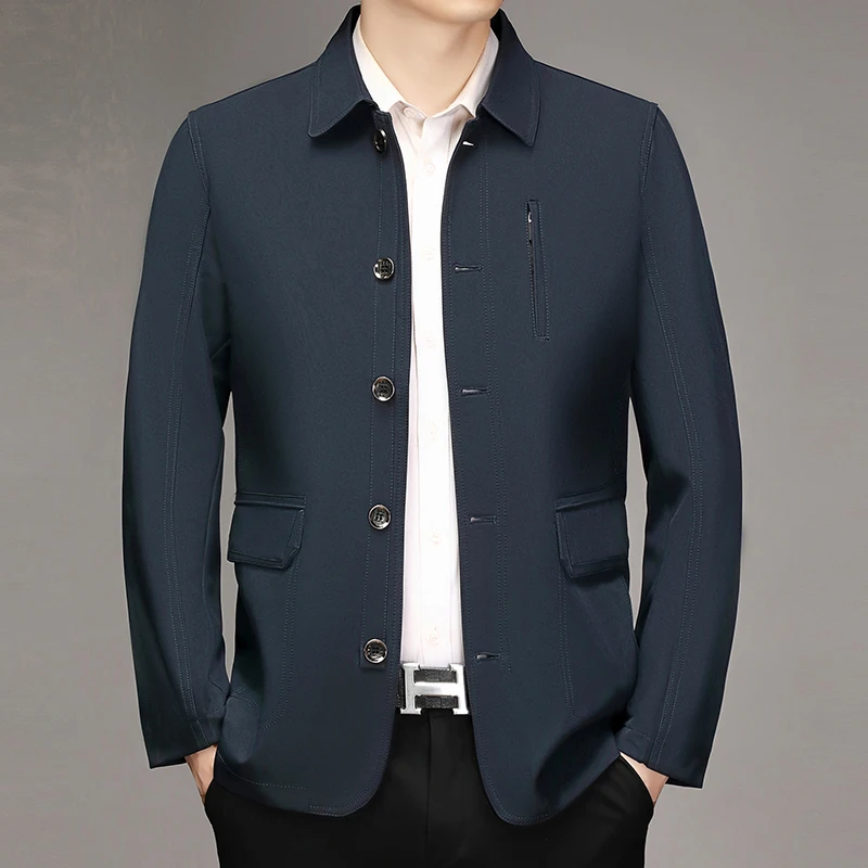 2026 New Spring/Autumn Men's Red Long-sleeve Collared Jacket, Black Single-breasted Casual Coat, Navy and Khaki Tops.