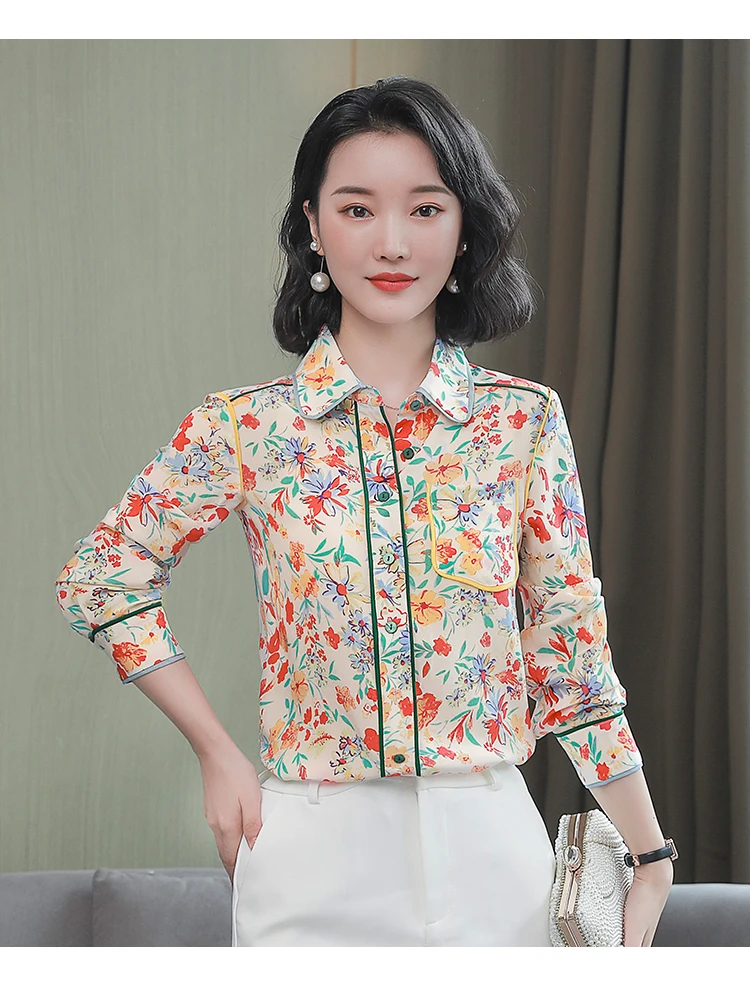 ZAROY Floral Print French Women Shirts Elegant Office Ladies Buttoned Blouses Fashion Streetwear Tops Woman Clothing חולצות נשים