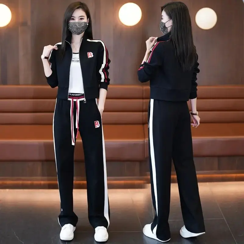 Leisure Sports Women's Set 2024 Spring and Autumn Season New Fashion Age Reducing Straight Leg Pants Two Piece Set Trendy