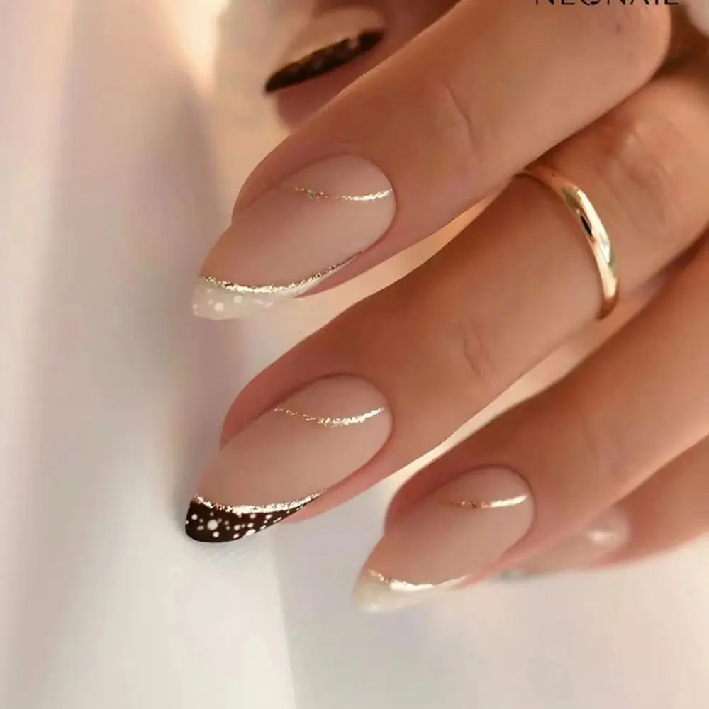 24pcs Long Almond False Nails Simple French With Pearl White Edge Press on Nails Fake Nails DIY Manicure Detachable Nail Tips