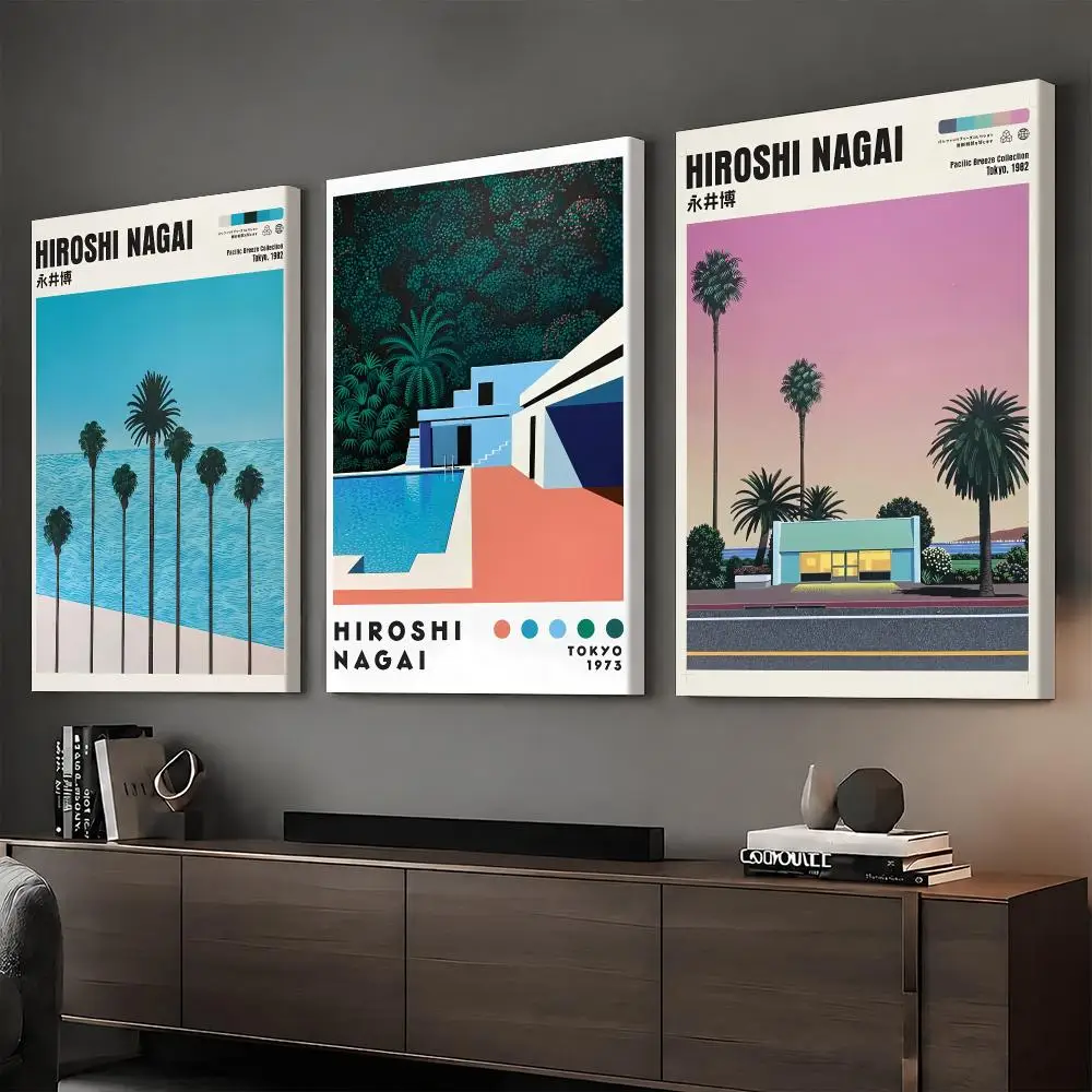 H-Hiroshi Nagai Pastel Modern Villa Framed Wall Painting Vintage Framed Wall Art Poster Canvas Elegant Home Decor Painting