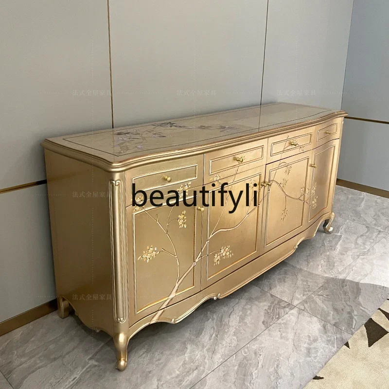 

French gold foil entrance cabinet villa, entrance decoration cabinet dining side, storage cabinet45