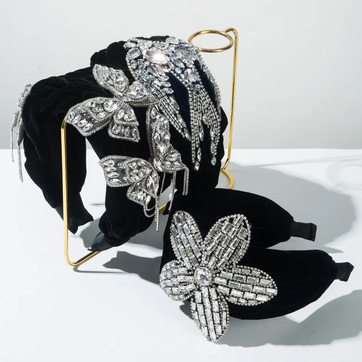 Korean flannel weaving heavy industry premium headband full diamond butterfly swallow flower accessories headband Douyin Interne