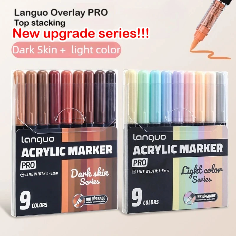 

LANGUO 192/9 Colors Heavy Color PRO Direct Liquid Acrylic Marker Soft Tips Smart Ink Control School Office Supplies Stationery