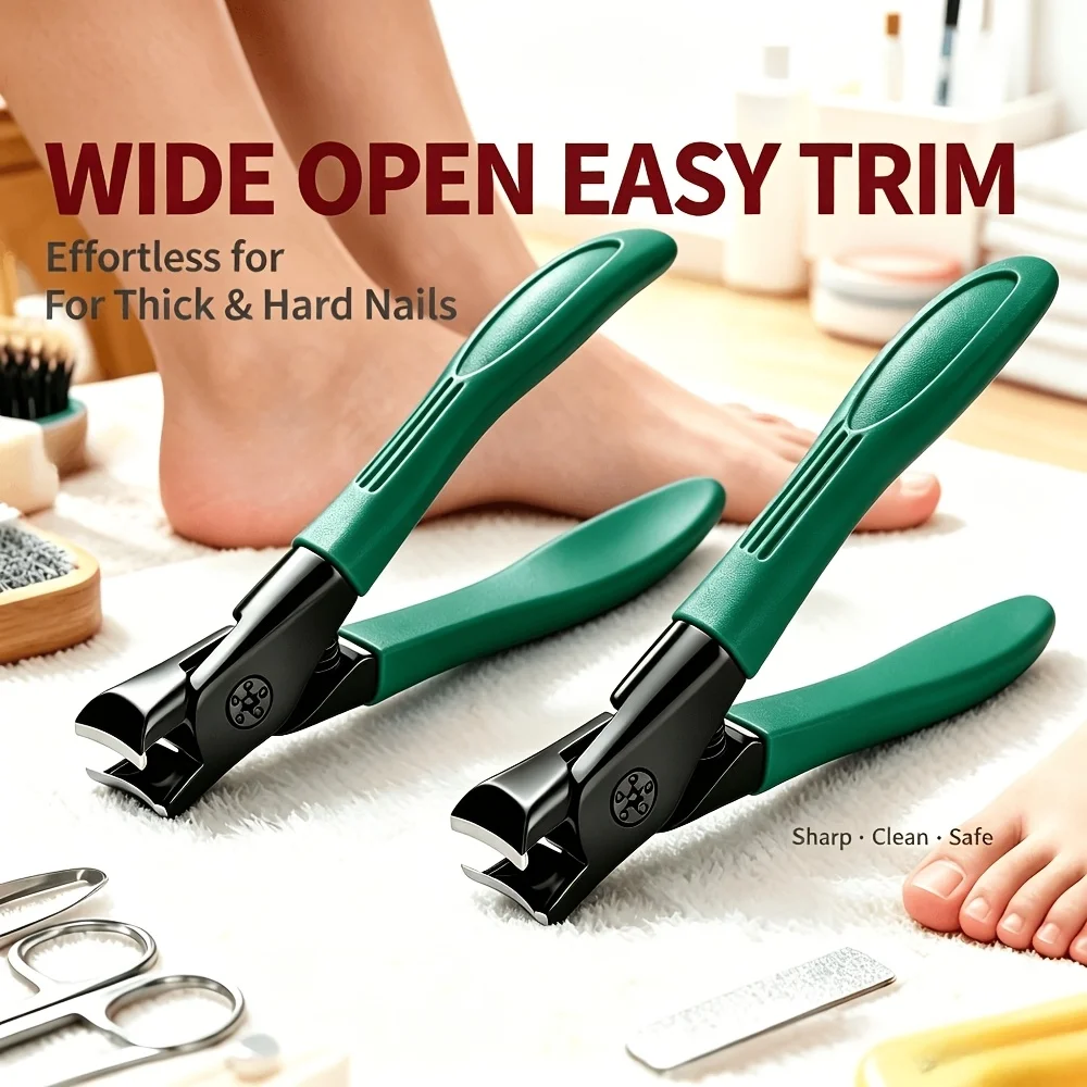 2Pcs Wide Opening Stainless Steel Nail Clippers Personal Care For Household Hard Sharp Wide Jaw Manicure Essential Grooming Tool