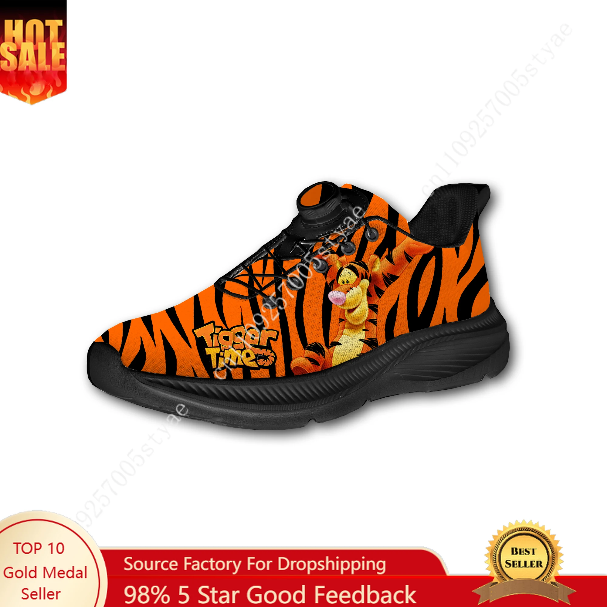

Disney Tigger Sports Shoes Man Woman Rotating Button Without Laces Sneakers Outdoor Sports Breathable Light Custom Shoe