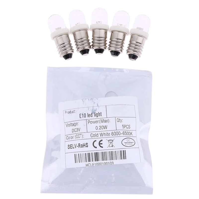 5 Stück LED E10 DC3V 5V 6V 12V 24V Schraubsockel-Glühbirne Warnleuchte E10 Instrumentenbeleuchtung Weiß Auto-Innenbeleuchtung
