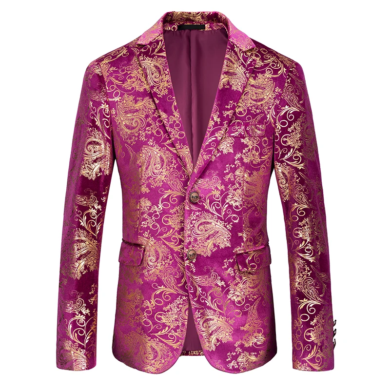 Luxury Printed Dress Coat Men, Stylish Slim Suit Jacket, Wedding Party Tops Gold Silver Blue Black Blazer M-4XL 5XL