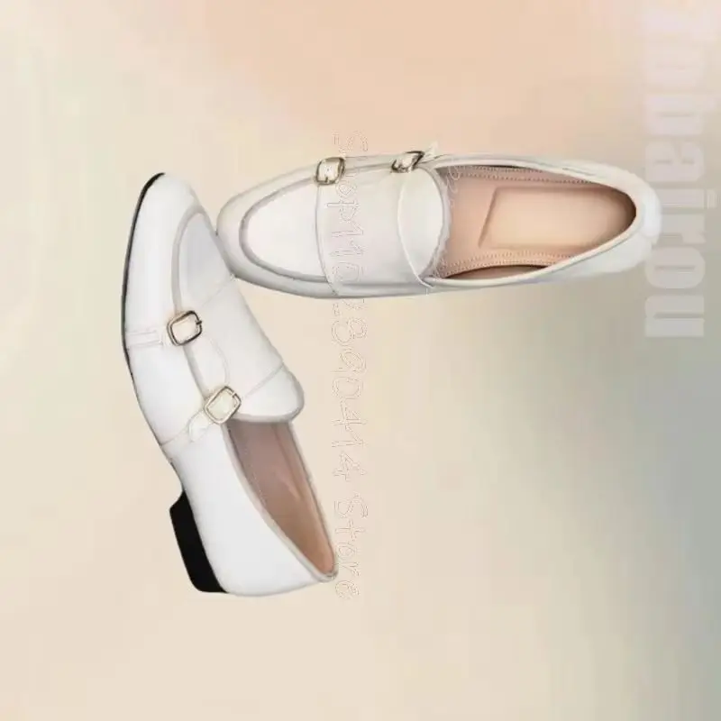 White Buckle Decor Double Monk Penny Loafers Fashion Slip On Men Shoes Luxurious Handmade Party Banquet Office Men Casual Shoes