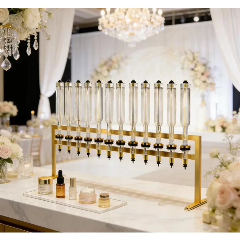 375ml 500ml 750ml Golden/silvery Glass Perfume Dispenser Bar 12‑Unit Set with Stable Stand for Wedding Event Decor
