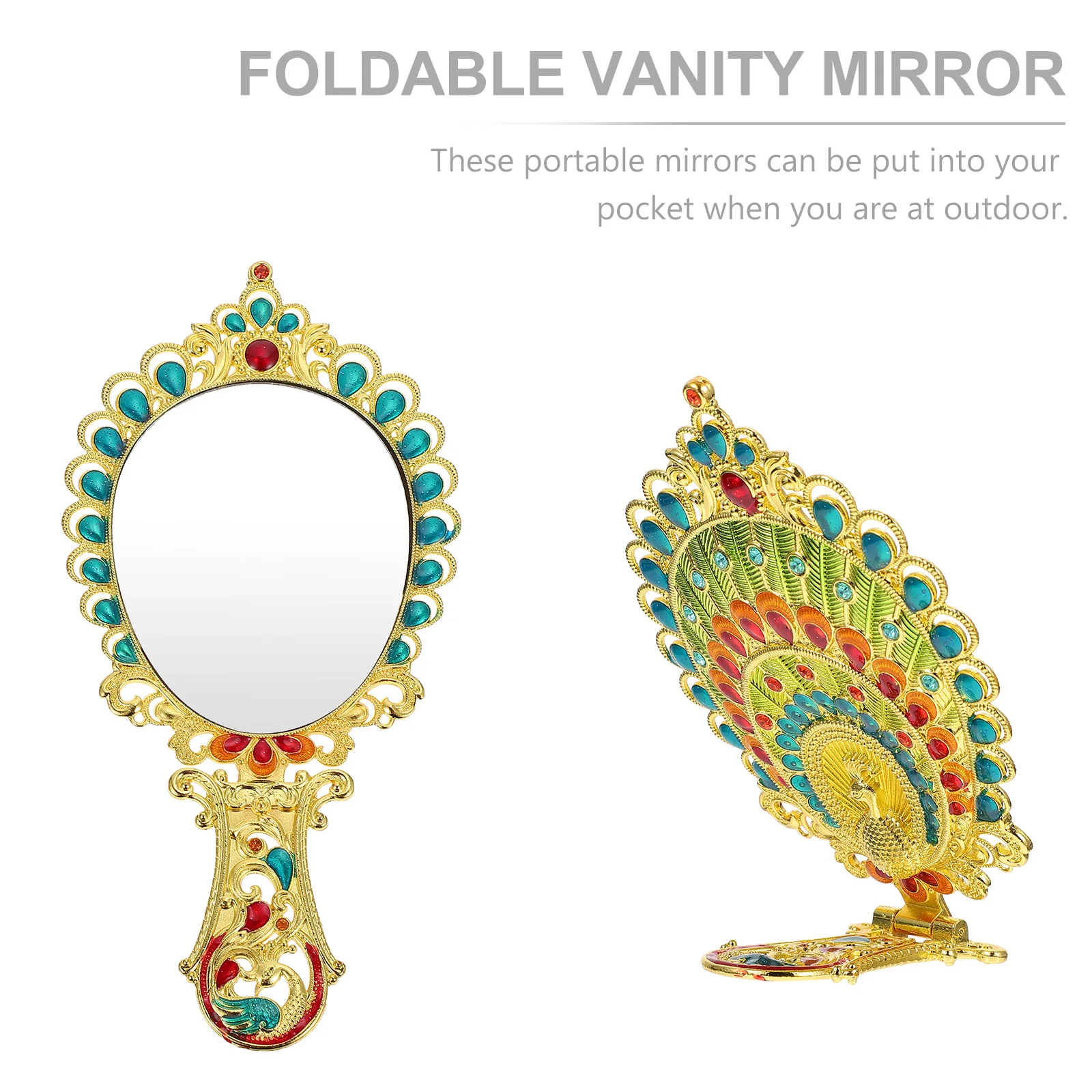 Relief Pfauenspiegel Kamm Set Metall Retro Make-up Taschenspiegel