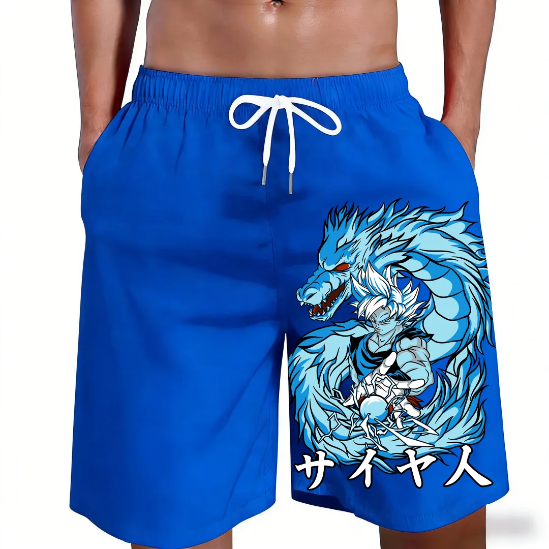 2026 Nieuwe Dragon Ball Super Saiyan Goku Blue Dragon Print Heren Kinder Strandshorts Casual Trendy Snel Droogende Familie Matchende Zwembroek