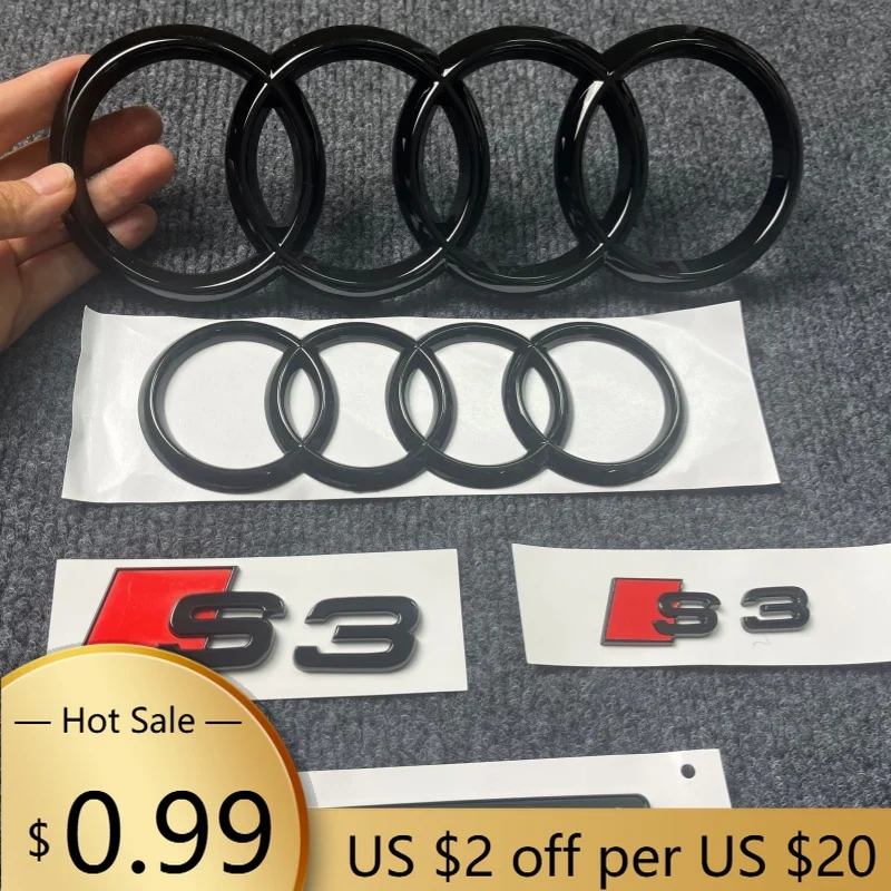 

Hub Caps 4Ring Logo ABS Black Car Hood Front Grill Emblem Rear Trunk Badge Sticker For Audi S3 Emblem Audi Sport Sticker For S3