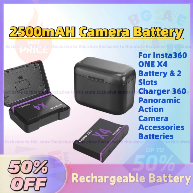 

In Stock 2500mAH Camera Battery for Insta360 ONE X4 Battery & 2 Slots Charger 360 Panoramic Action Camera Accessories Batteries