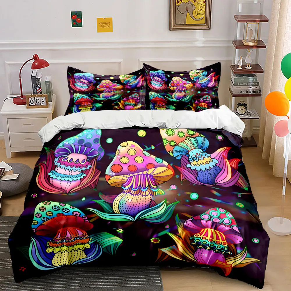 Colorful patterned mushrooms Print Bedding Set 1 Duvet Cover 2 Pillowcases for Adult and Children Luxury Gift Full Size