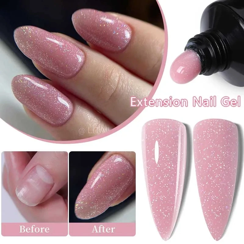 Lilycute 15Ml Snelle Nagelverlenging Gel Glitter Roze Vernis Semi-Permanente UV-Gel Nagellak Nagellak Nagellak Verlengen Bouwgel