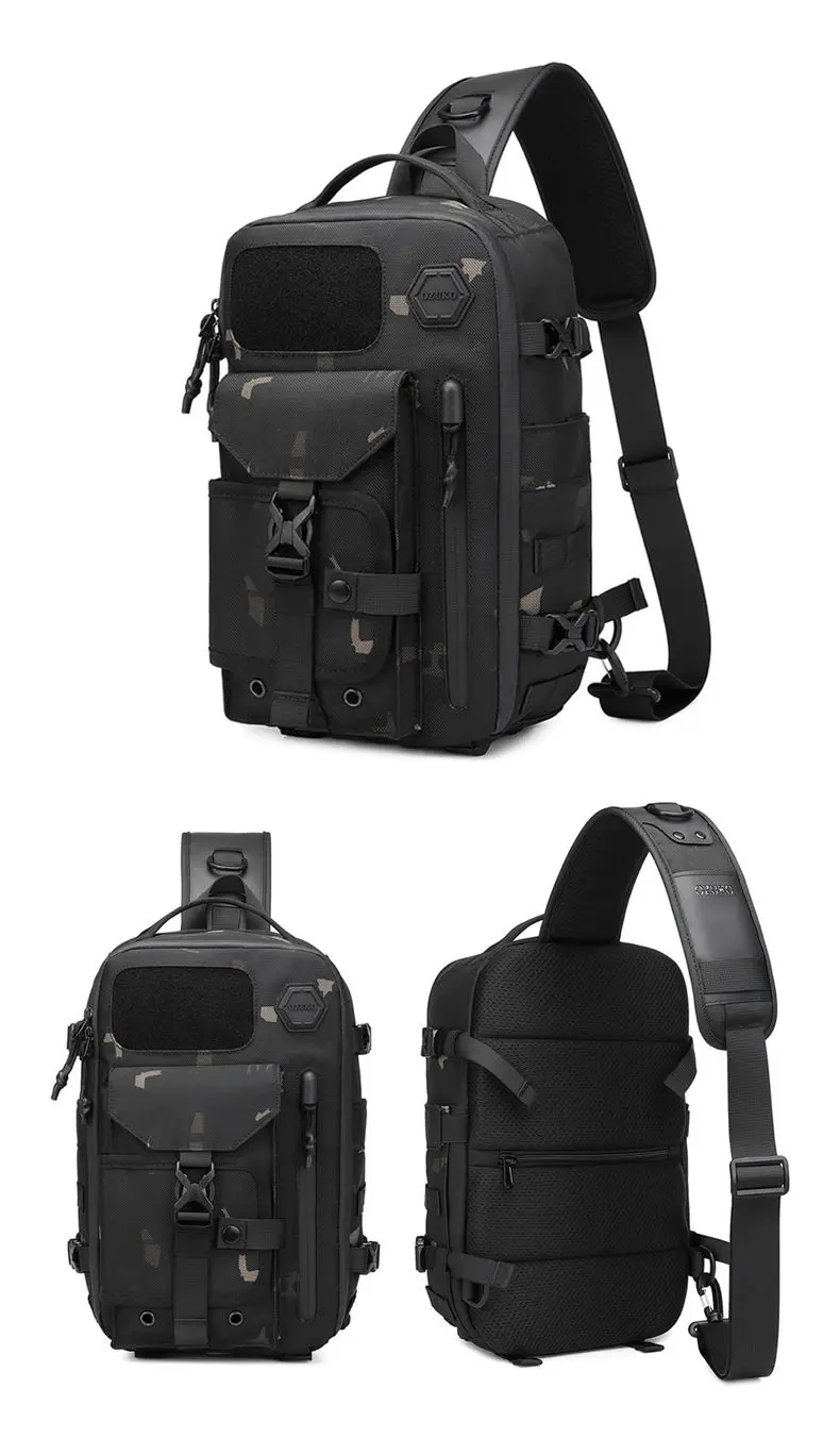 OZUKO Umhängetasche für Herren, Brusttasche, wasserdicht, taktische Taille, Umhängetasche, Reißverschluss, modisch, Outdoor-Sport, großes Fassungsvermögen, Schwarz – Detail 19
