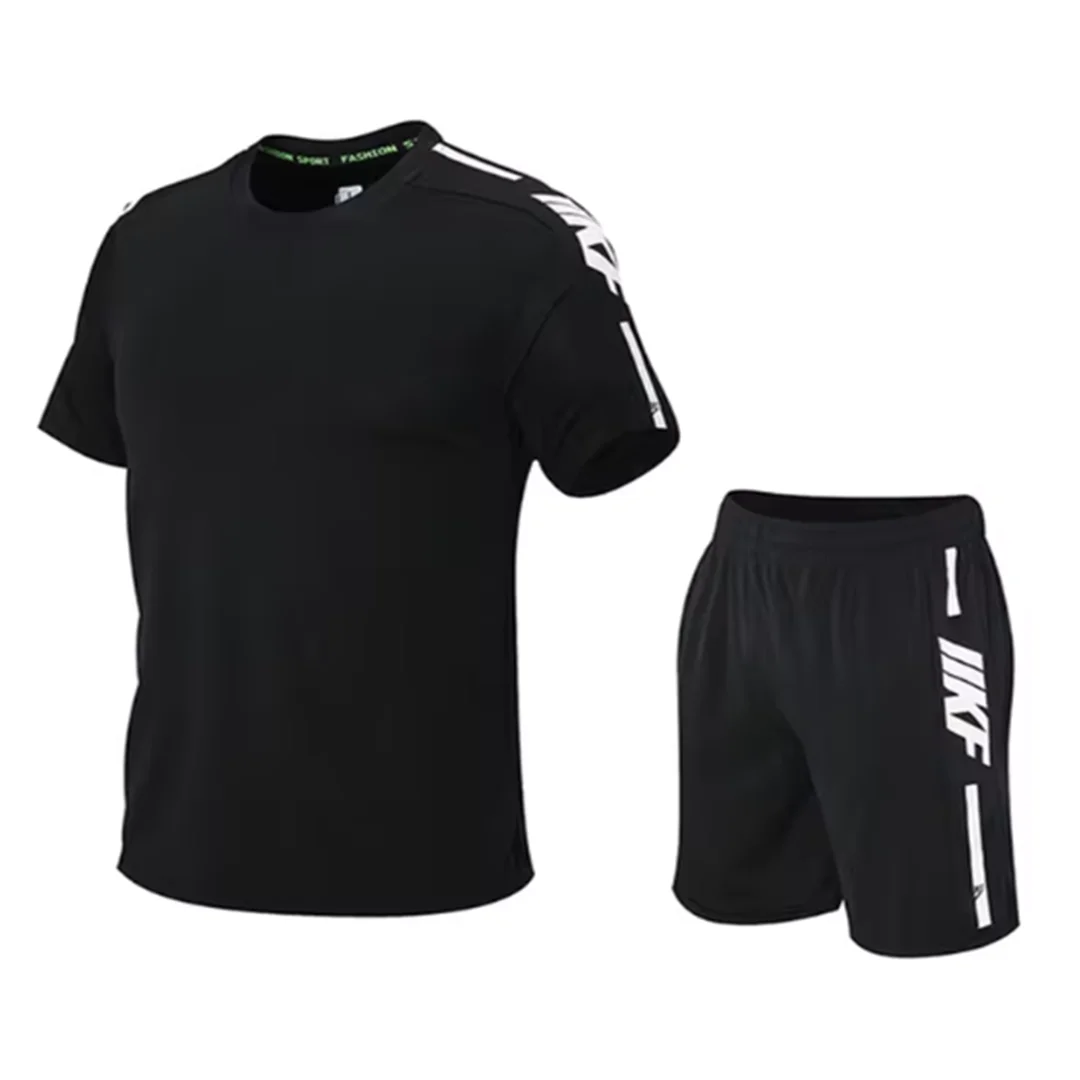 Summer Men\'s T-shirt and Shorts Sports Two-piece Running and Fitness Short Sleeve Set Comfortable and Breathable Casual Clothing