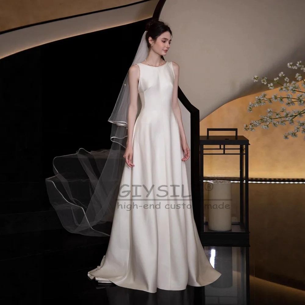 

GIYSILE Customized Satin Light Fashion Sexy Wedding Dress Temperament Bride Welcome Simple High Sense White Evening Dresses