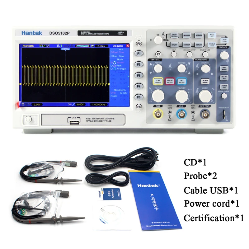 Hantek DSO5102P Digital Oscilloscope 100MHz 2 Channels 1GSa/s Real Time Sample Rate USB  Osciloscopio