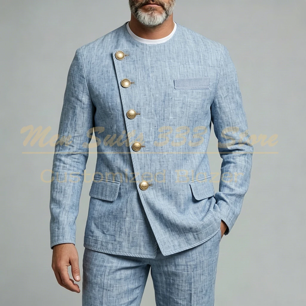 

Fashion Men's Suits Diagonal Placket 2 Piece Jacket Pants Full Sets Customized Party Business Male Clothing Costume Homme