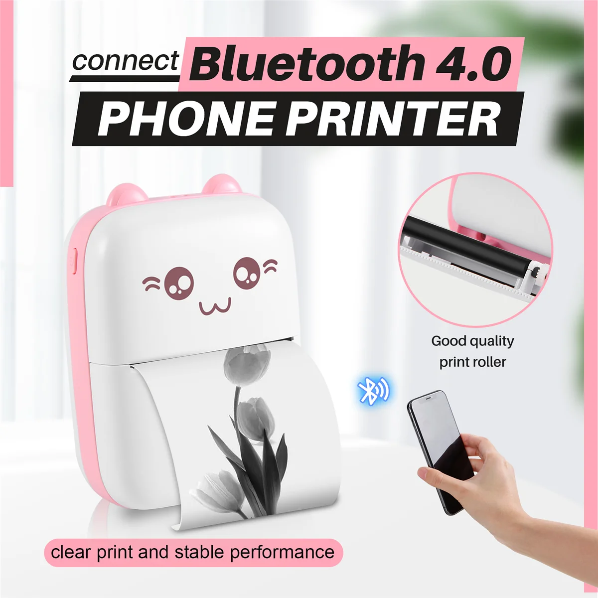 Mini draagbare printer Foto Pocket Foto Bluetooth V4.0 200DPI Label Sticker Bonprinter Mobiele thermische printer (A)