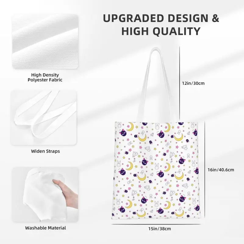 Custom Sailor Manga Usagi Tsukino Luna Moon Groceries Shopping Tote Bags Japanese Anime Canvas Shopper Shoulder Bag Handbags