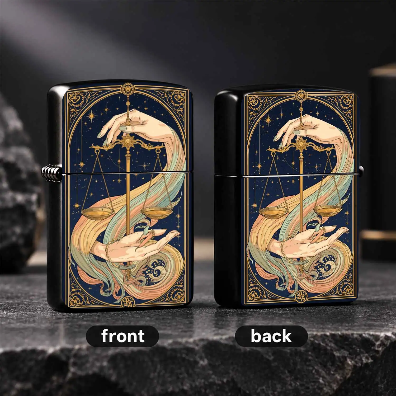 Libra Tarot Style Portable Lighter, Vintage Art Scales Starry Sky Pattern Exquisite Decor, All-Scenario Daily Use Delicate Accessory, Ideal Gifting Choice For Tarot Enthusiast, Smooth Operation Durable Stylish Personalized Tool For Outdoor