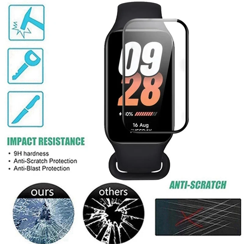 ฟิล์มป้องกันหน้าจอแบบโค้ง3D 3ชิ้นสำหรับสมาร์ทแบนด์ Xiaomi สมาร์ทแบนด์8 Band8แอคทีฟ8 Band8Active นิรภัยสายรัดอัจฉริยะ