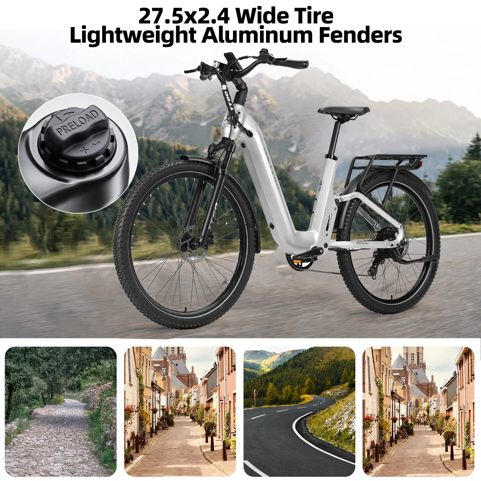 Bicicleta eléctrica Ttgo E-Suvo 48V15Ah para adultos, con neumáticos de 27,5 x 2,4 pulgadas, cuadro de aleación de aluminio, 7 modos de asistencia, autonomía de 90 a 120 km, motor sin escobillas, batería de litio, frenos de disco hidráulicos, apta para todo tipo de terrenos, carretera, nieve y uso diario. Envío gratuito.
